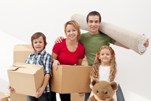 Business move preparation with labelled office boxes