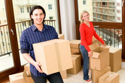 Prepared boxes and furniture staged for removal truck hire in Uxbridge
